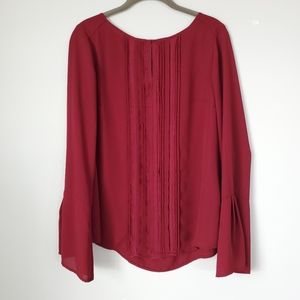 WHBM Women's Long Sleeve Sheer Red Blouse Size 8